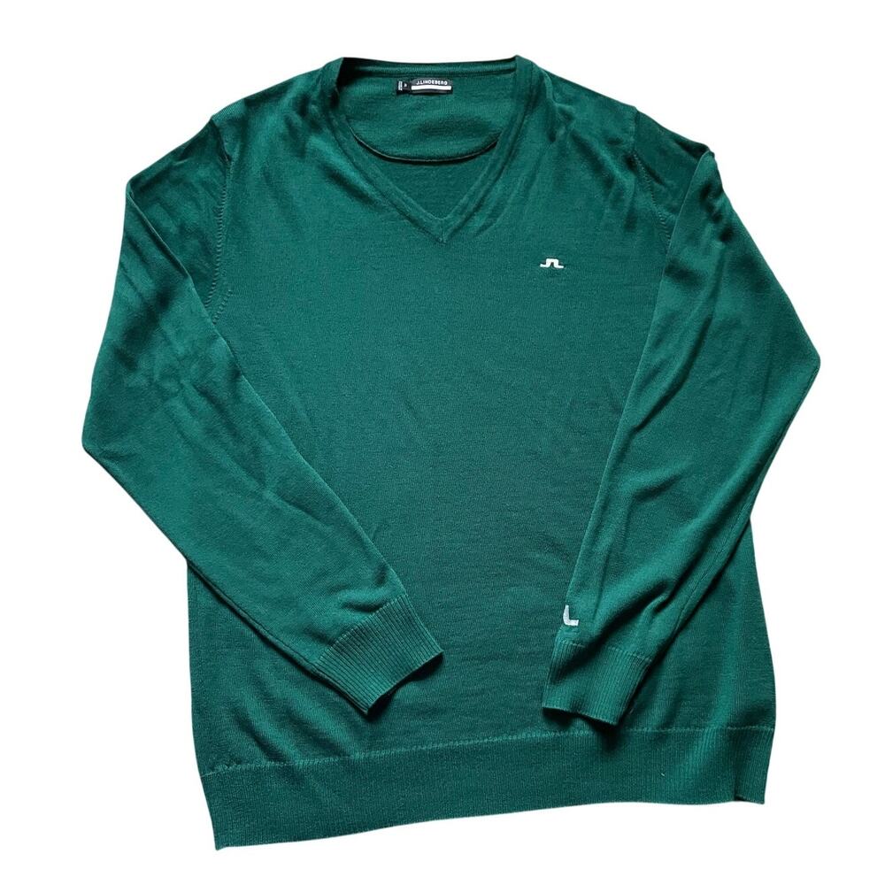 Merino Wool Sweater Size XL Golf Classic J. Lindeberg Mens Green V Neck Masters